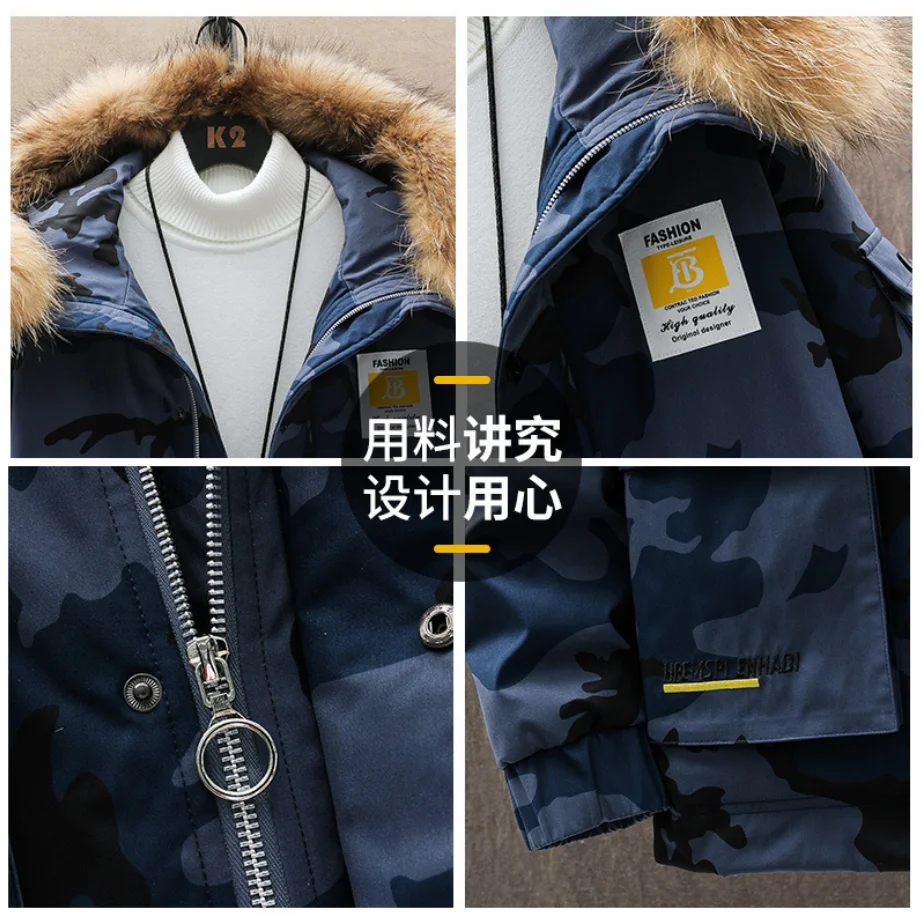 2021 Fashion Puffer Jacket Plus Fanny-Thick Warm Hooded  Camouflage Coat White Duck Down Male New Winter Down Jacket