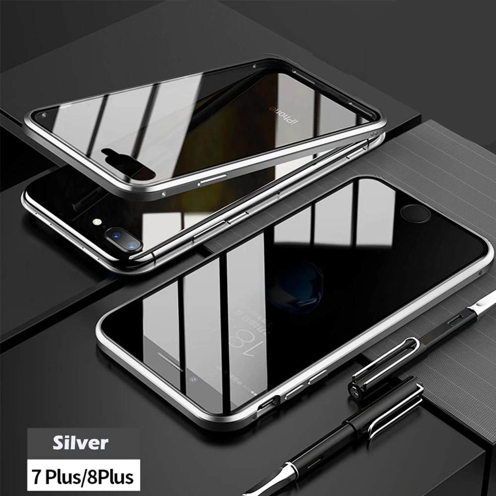 for iphone 7P 8P Двухсторонний чехол из закаленного стекла, Роскошный прозрачный чехол для телефона с открытым магнитом для 7 8 Plus 7Plus 8 Plus X XS MAX XR, чехол для телефона - Цвет: for iphone 7P 8P