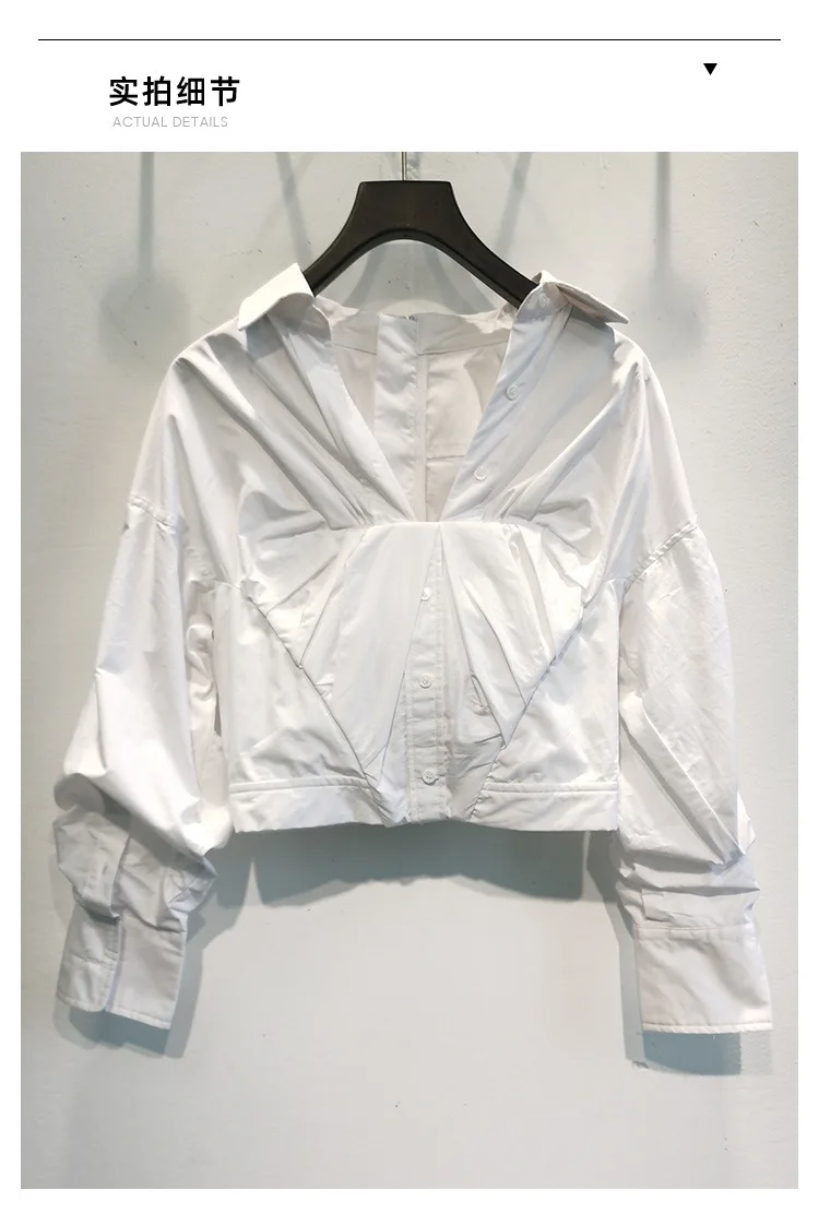 

2020 Autumn and Winter New Personality Wild Pleated Long-sleeved Cotton Shirt Women
