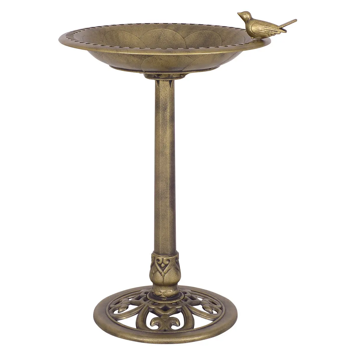 Costway-Pedestal independiente de oro antiguo, alimentador de ba&ntilde;o para aves, decoraci&oacute;n de jard&iacute;n al aire libre, PS6503-1