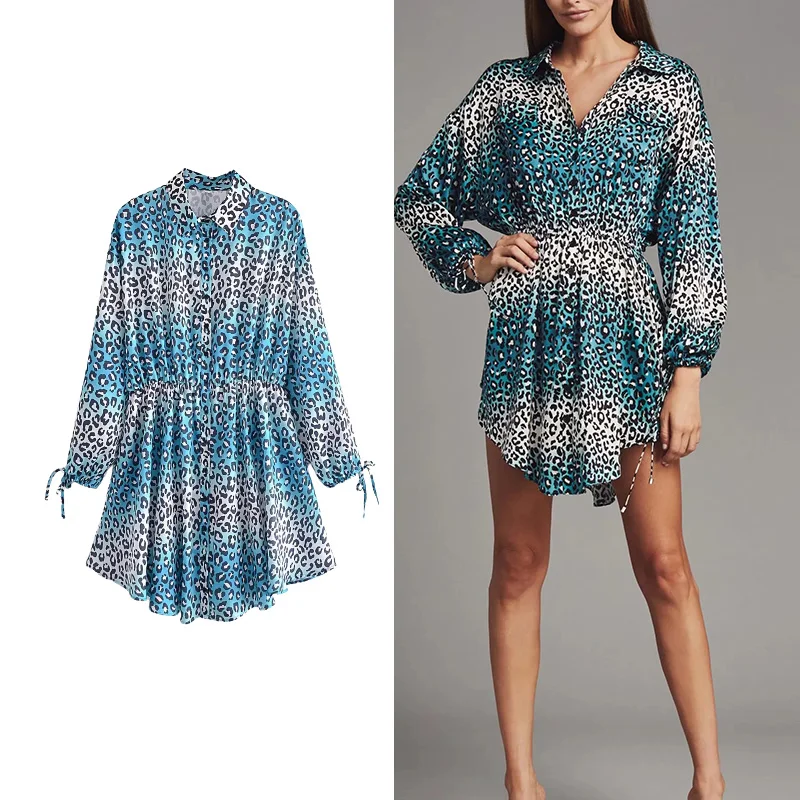 

Платье-мини с леопардовым принтом, с длинным рукавом