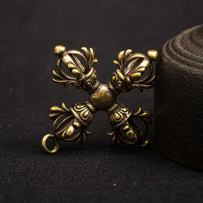 Латунный четырехжильный подвесной крест Пест Ваджра брелок с изгнанным демоном