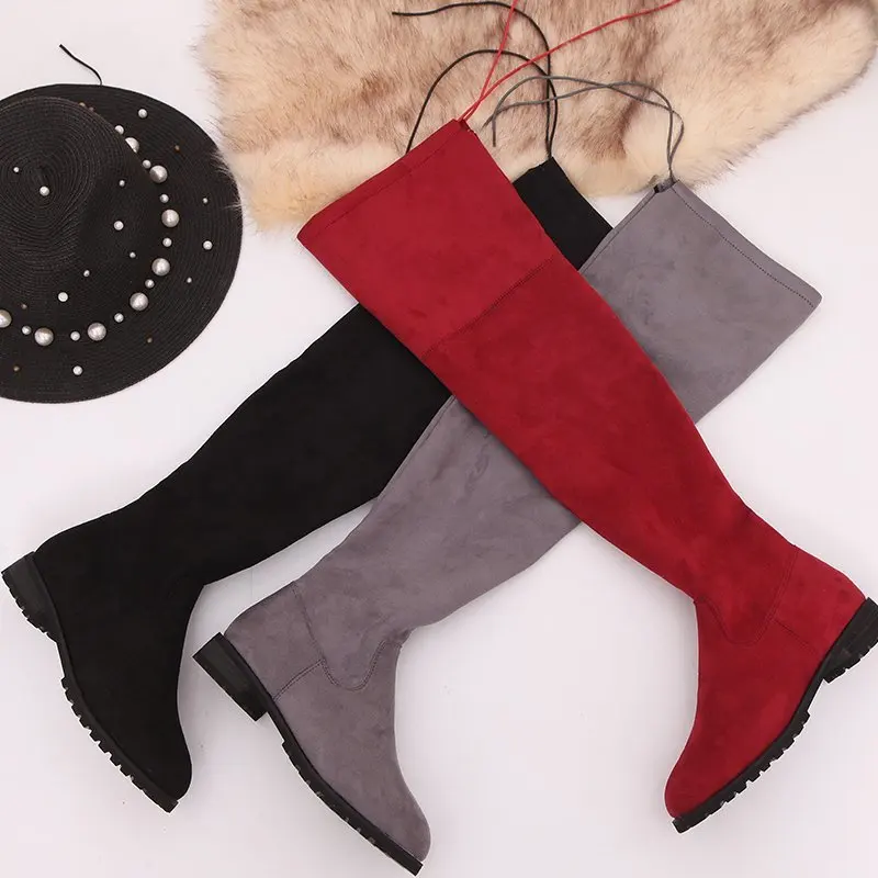 2021 Women's Over-the-knee Boots Are Thin, High-barrel Elastic Suede Women's Boots, Flat-heeled Solid Color short Boots
