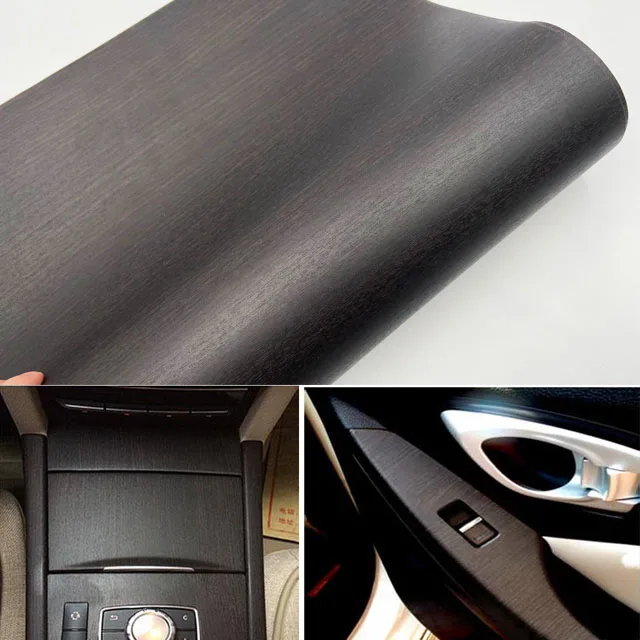 

Self adhesive pvc black wood grain film oak teak patter wooden foil for car interior wrapping decoration Free shipping