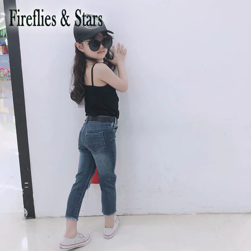 Весенне осенние джинсы для девочек Детские эластичные джинсовые брюки детские