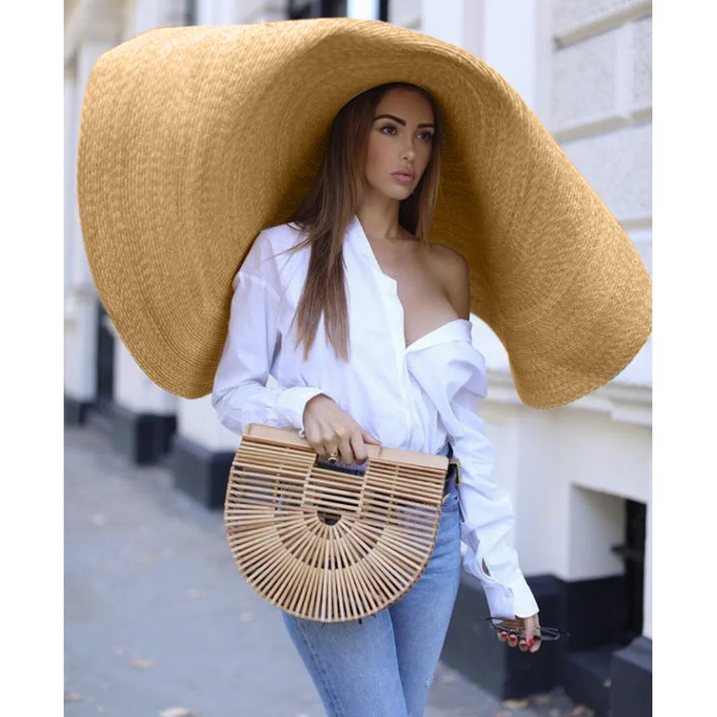 

New Fashion Large Sun Hat Beach Anti-UV Sun Protection Foldable Straw Cap Cover Summer straw hat women 90 cm diameter Hats z0806