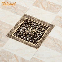 Shower Drains 12 12cm Square Bath Drains Strainer Hair Antique Brass Art Carved Bathroom Floor Drain Waste Grate Drain 3782151A