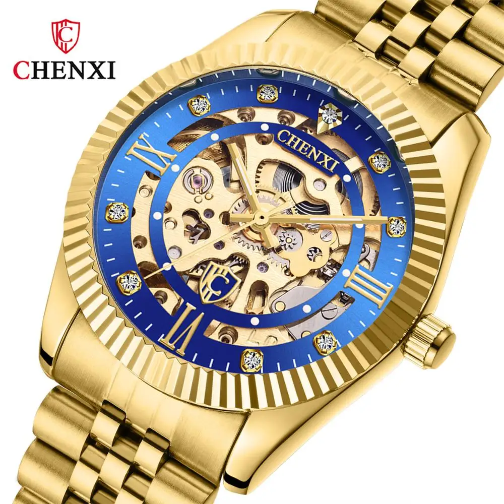 Модные полые механические мужские золотые часы люксовый Топ бренд CHENXI 30 м