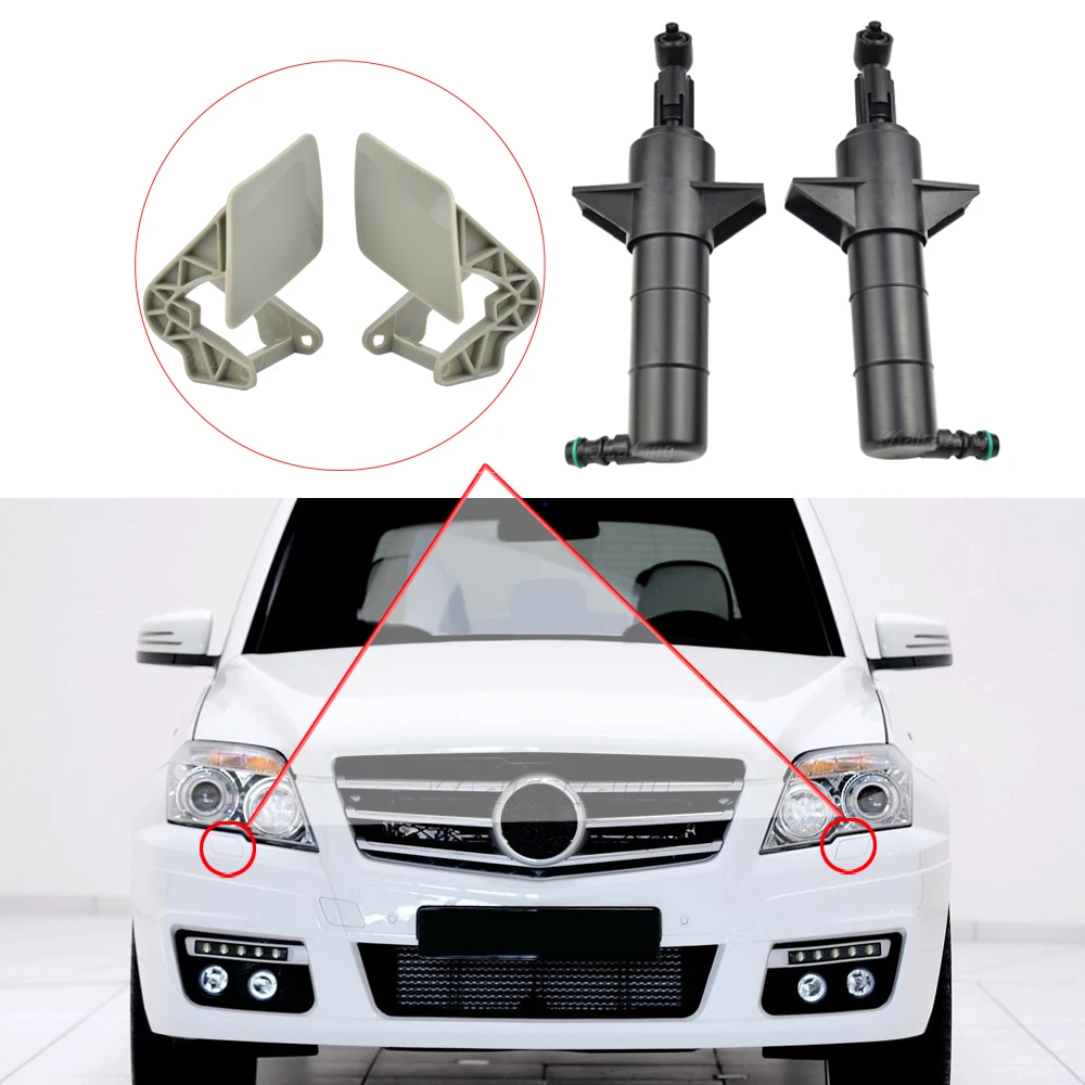 

4pcs Left and Right Front Headlight Washer Nozzle jet & Cover Caps for Mer cedes-Benz W204 GLK350 2010 2011 2012