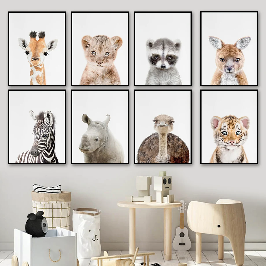 

Zebra Giraffe Tiger Lion Kangaroo Jungle Animal Wall Art Canvas Painting Nordic Posters And Prints Wall Pictures Kids Room Decor