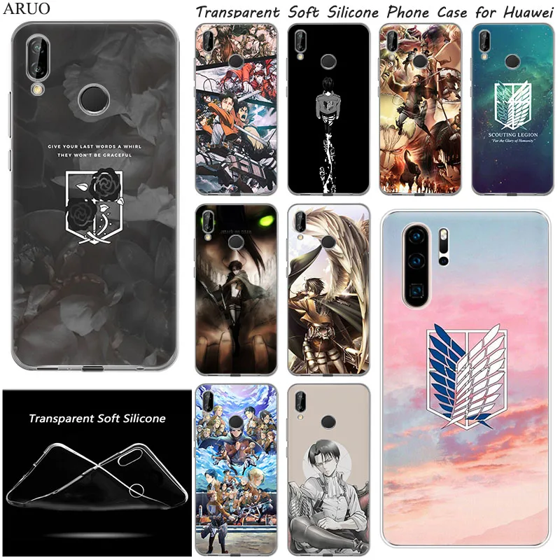 Мягкий ТПУ чехол для телефона huawei Y7 2020 Y3 Y6 Y5 Lite Y9 prime 2019 2018 атака на Титанов аниме