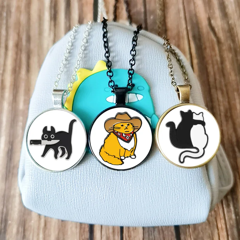Модное Ковбойское ожерелье с котом для мужчин и женщин, для Хэллоуина, ведьма, кот, черный, белый, Инь Янь, котенок, стеклянная подвеска, ювелирные изделия с животными