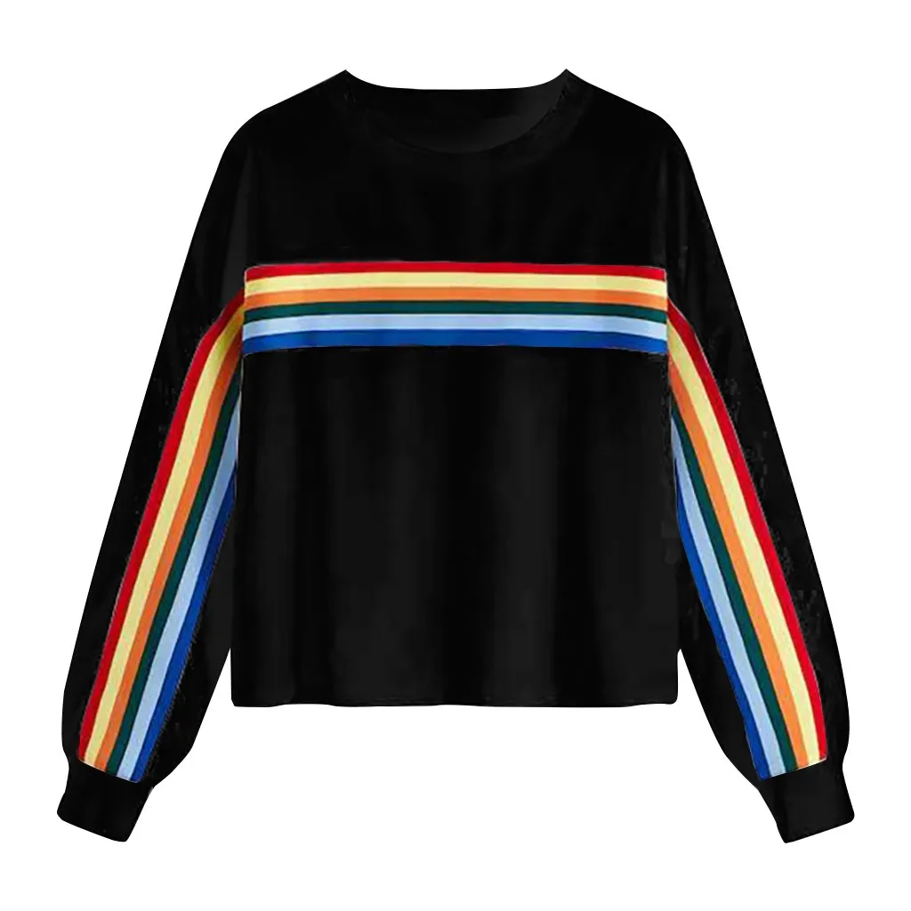 Хит продаж женские толстовки с радужными полосками Простые Топы модные больших