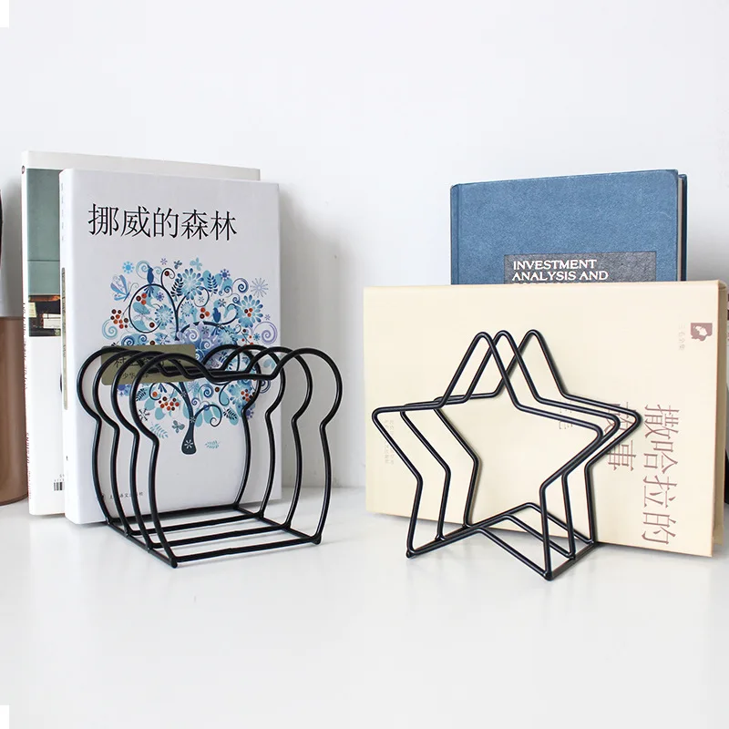 

2022 New Pentagram Metal Bookend Creative Star Book Standing Document File Desktop Manager Bookshelf Stand Book Stand Holder