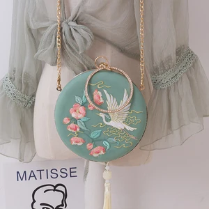 Angelaseek 2021 Новое поступление китайская Птица Цветочный Cheongsam свежий классический в стиле ханьфу круглая сумка-мессенджер дневной клатч ручные сумки
