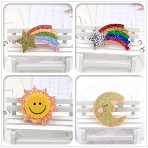 Оптовая продажа, 50 шт., модные милые блестящие материалы сделай сам со звездами, Луной и радугой, войлочное солнце сделай сам, запчасти для головных уборов, аксессуары, украшения