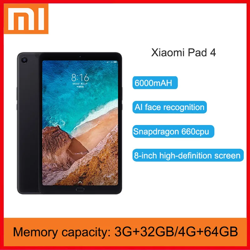 Original Xiaomi Tablet 4 Snapdragon 660 AIE CPU Tablet 32GB/64GB 8.0'' 16:10 Screen 13MP Bluetooth 5.0 6000mAh Battery