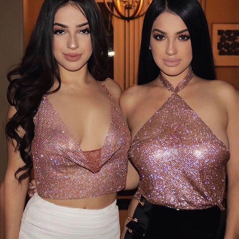 Женский Блестящий укороченный топ на бретельках FestivalQueen вечерние топы с открытой