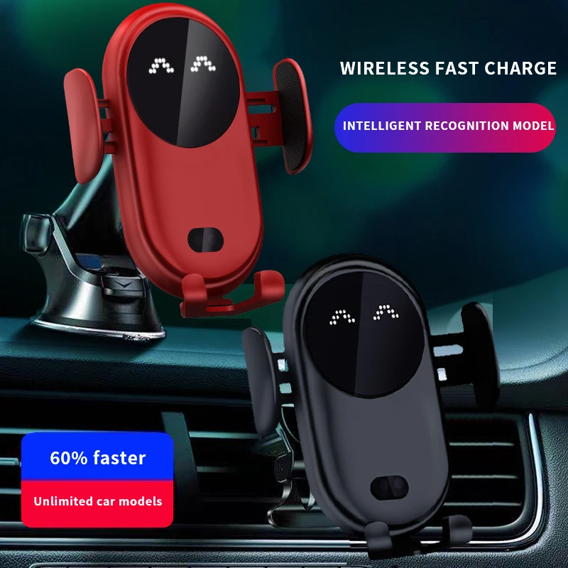 

Car Wireless Charger Holder Wireless Charging Stand Charger Auto Infrared Sensor LED Mobile Phone Holder In Car Mount Air Vent