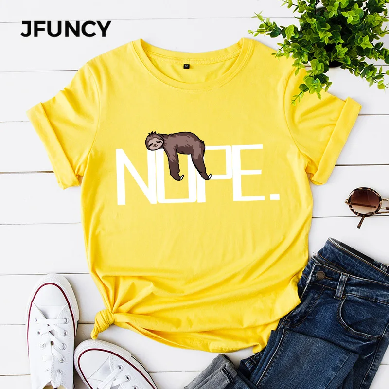 

JFUNCY Plus Size 5XL Women Tshirt Summer Cotton Short Sleeve Tee Tops Creative Cartoon Print Shirts Fashion Casual Lady T-shirt