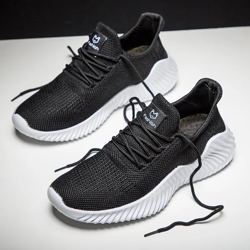 

Men's Casual Shoes 2020 New Breathable Mesh Flat Sports Footwear Male Solid Lightweight Lace-Up Sneakers For Tennis Walk Running