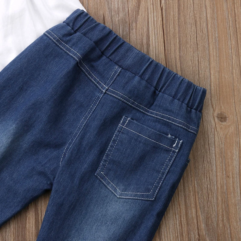 Майка для маленьких девочек джинсовые штаны с жемчужинами джинсовая