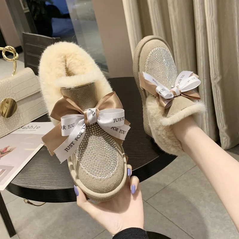 Зимние ботинки женские зимние плюшевые ботильоны хлопковые теплые меховые на