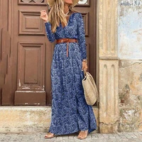 women long sleeve printed dress summer loose v neck plus size elegant party clothes ladies casual bohemian beach dress