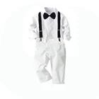 Осенне-весенняя белая одежда для мальчиков хлопковый Детский комплект из 4 предметов с длинными рукавами топ на пуговицах и брюки для малышей костюм наряды