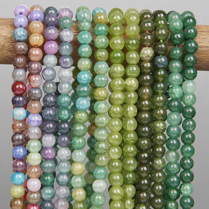 

Natural Stone Green Blue Round Beads Loose 8mm Cracked Agates Beads For Jewelry Making Diy Handmade Bracelets Accessories 15''