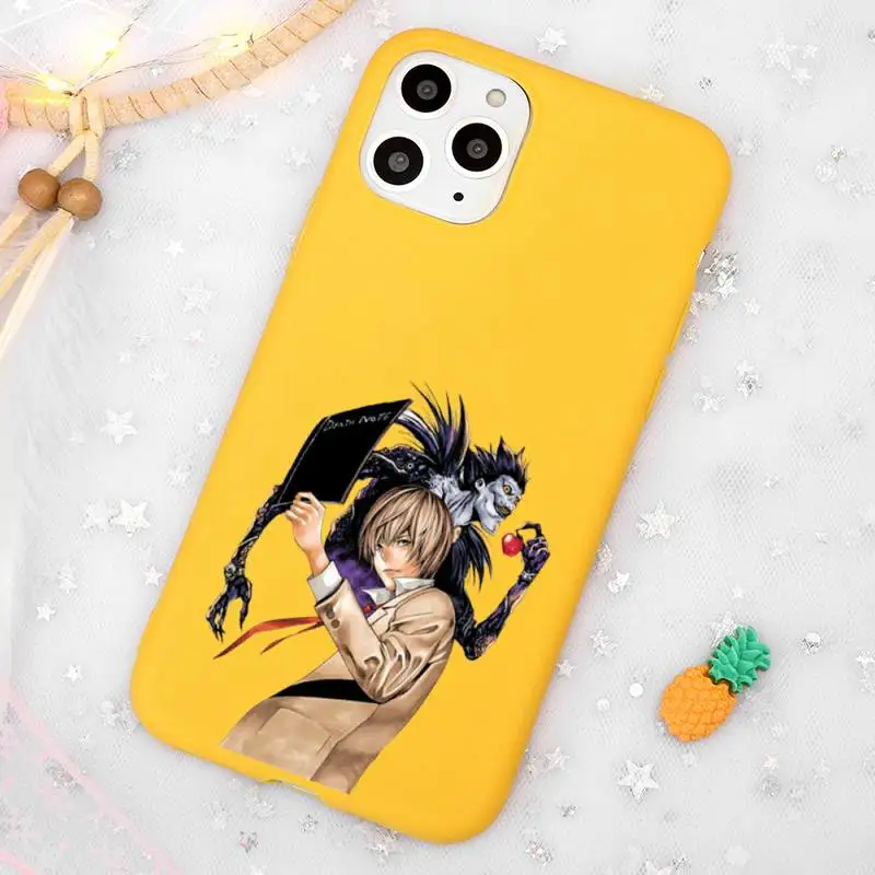 

anime cartoon Death Note Phone Case Candy Color Yellow for iPhone 11 12 pro XS MAX 8 7 6 6S Plus X 5S SE 2020 XR