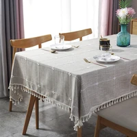 jacquard plaid table cloth cotton linen wrinkle free anti fading tablecloths washable table cover for kitchen dinning party