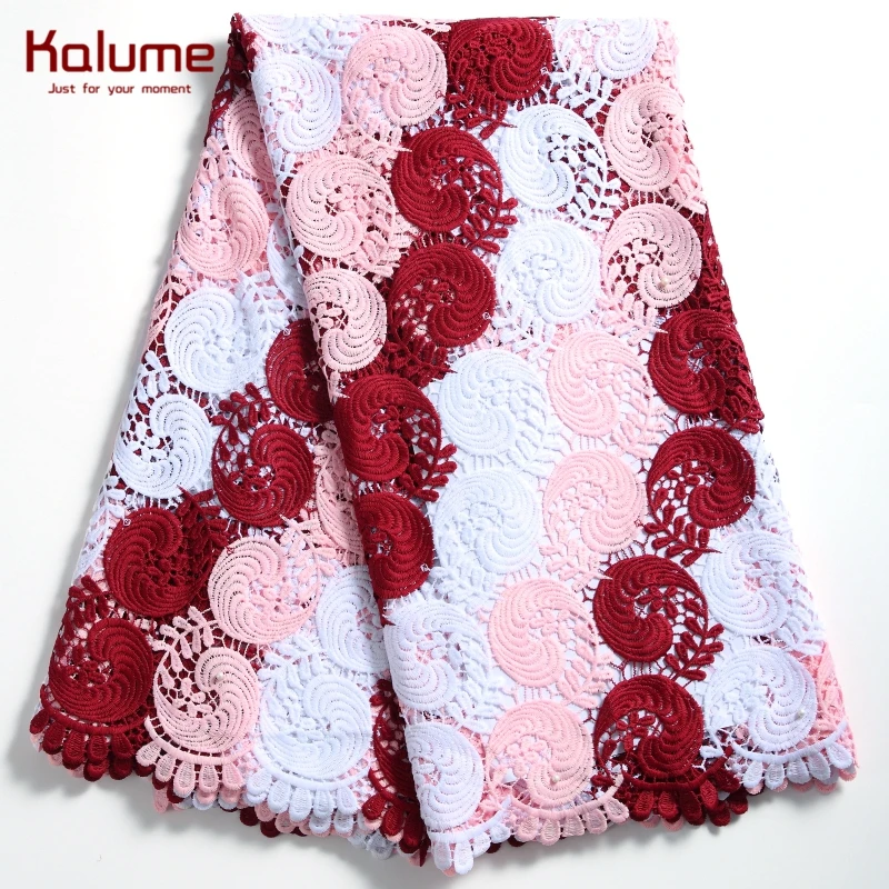 

Kalume Heavy Industry Guipure Cord Lace Fabric Bead African Cord Lace Pink Wedding Nigerian Water Soluble Cord Lace Fabric F2281
