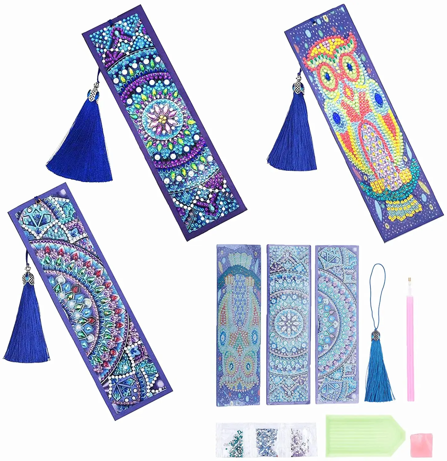 

3 sets of 5D Diamond Art Bookmark Kit DIY Beaded Bookmark Diamond Painting Bookmark Diamond Painting Handicraft Project