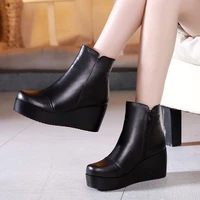 special hot sale 2021 winter women new split leather fashion trendy boots round toe wedges high heels school popular shoes q0021