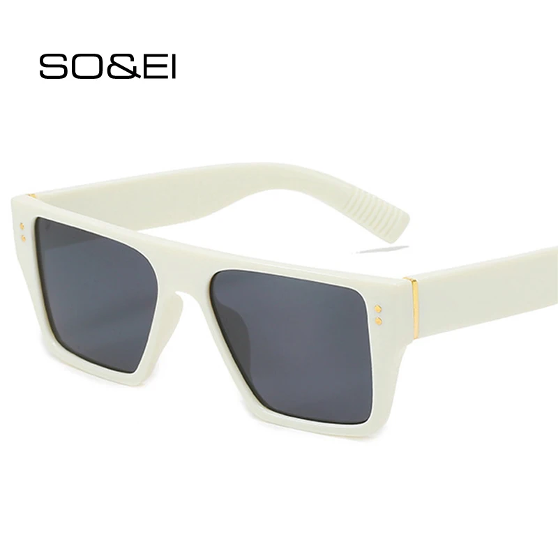 

SO&EI Retro Square Women Sunglasses Fashion Nail Decoration Tea Gradient Eyewear Trending Metal Men Shades UV400 Sun Glasses
