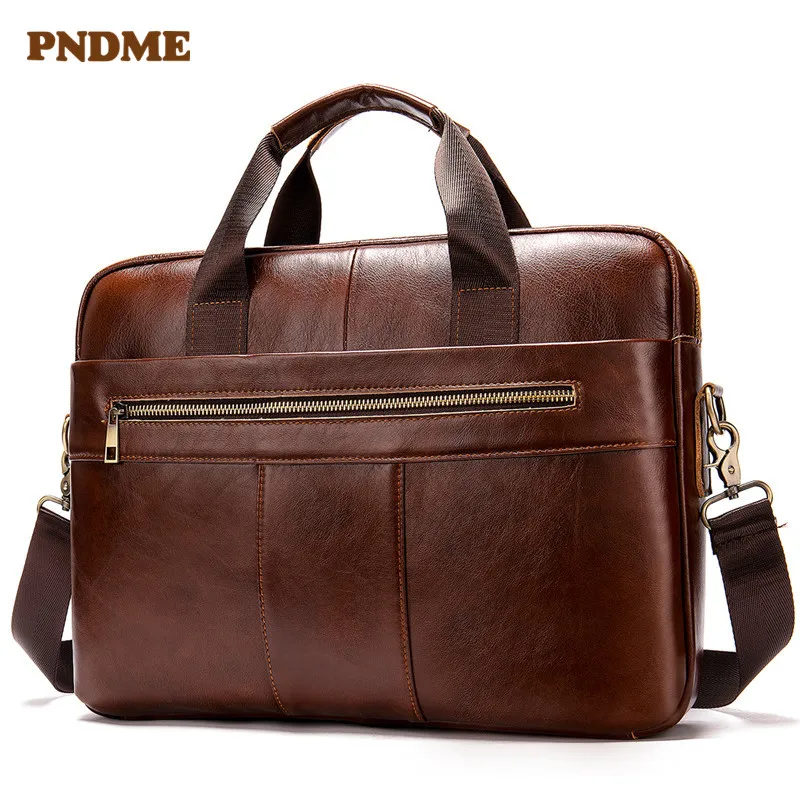 PNDME vintage top layer cowhide men briefcase casual simple business genuine leather laptop bag designer shoulder messenger bags genuine leather vintage floral top handle shoulder female bags first layer cowhide leisure messenger embossed bag women handbags