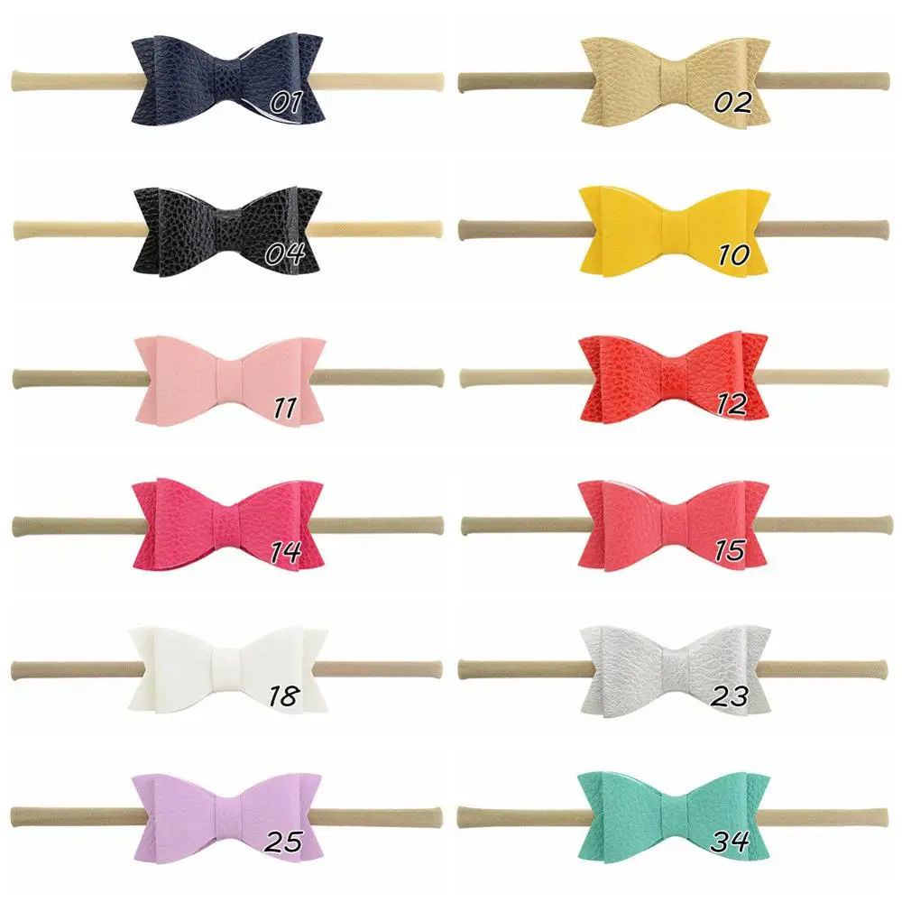 12 шт./лот 3 дюйма бутиковая кожа бант нейлоновая повязка на голову эластичные