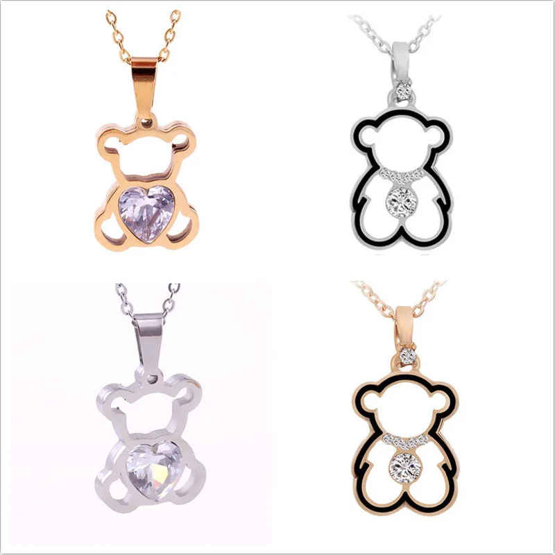 Женский кулон с медвежатом Goth серебристый циркониевый цепочка чокер ожерелье