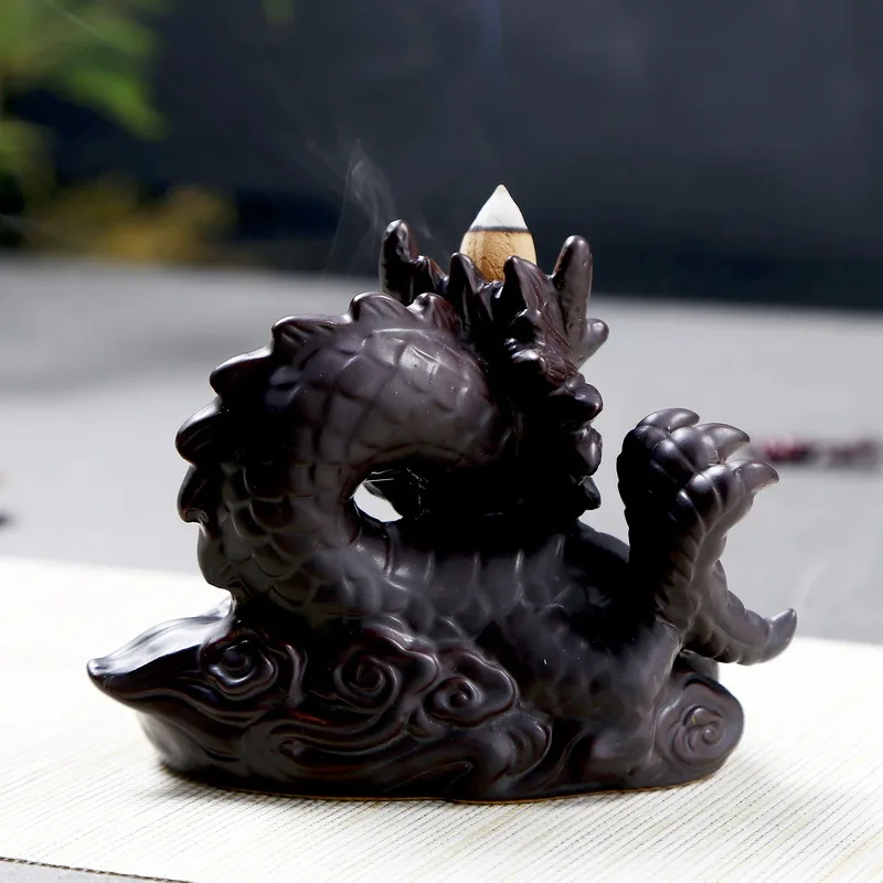 

Dragon Backflow Incense Burner Ceramic Censer Waterfall Creative Home Decor Dragon Stick Coil Holder