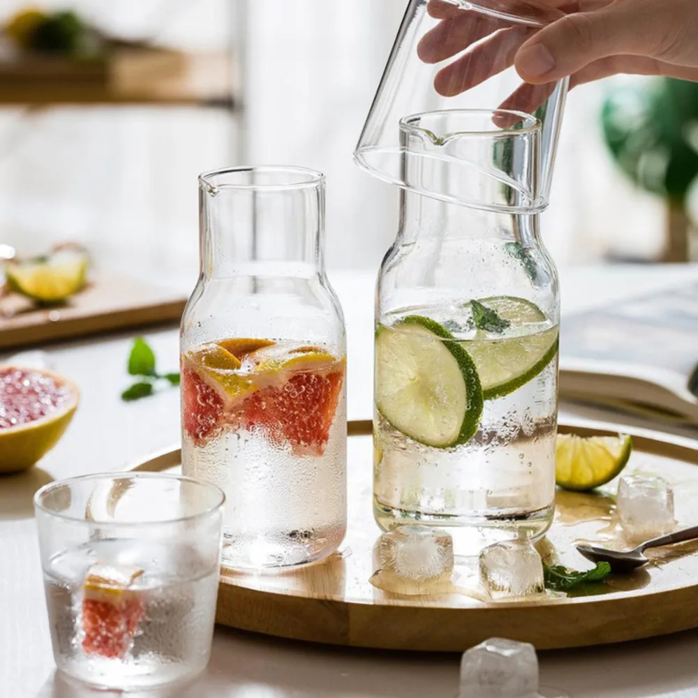 

Water Carafe With Tumbler Glass Cold Hot Water Bottle Cup Sets Bedside Water Pitcher High Temperature Resistance Bottle