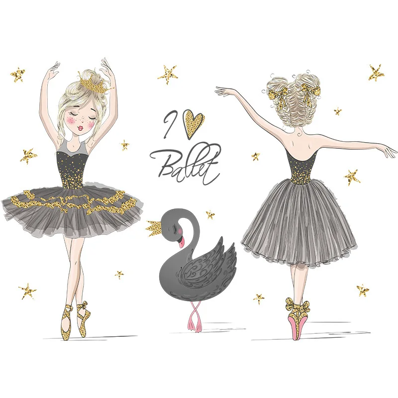 Милые Стикеры с балеринами для девочек декор комнаты лебедь настенные наклейки