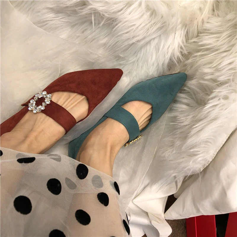 

Flock Rhinestone Shallow Mary Janes Shoes Vintage Pointed Toe Soft Soled Shoes Non-Slip Party Shoes Spring&Autumn Flats Shoes