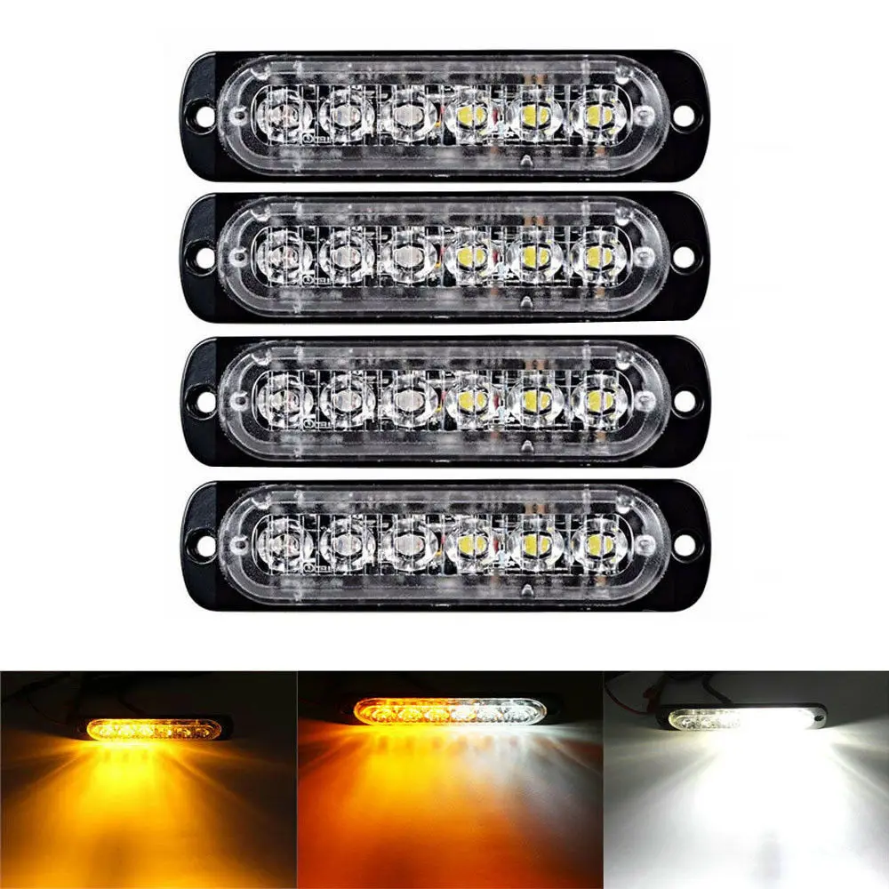 

4pcs Ultra Slim 6-LED Strobe Light Car Truck Emergency Beacon Warning Hazard Flash Motorcycle Car Lamps