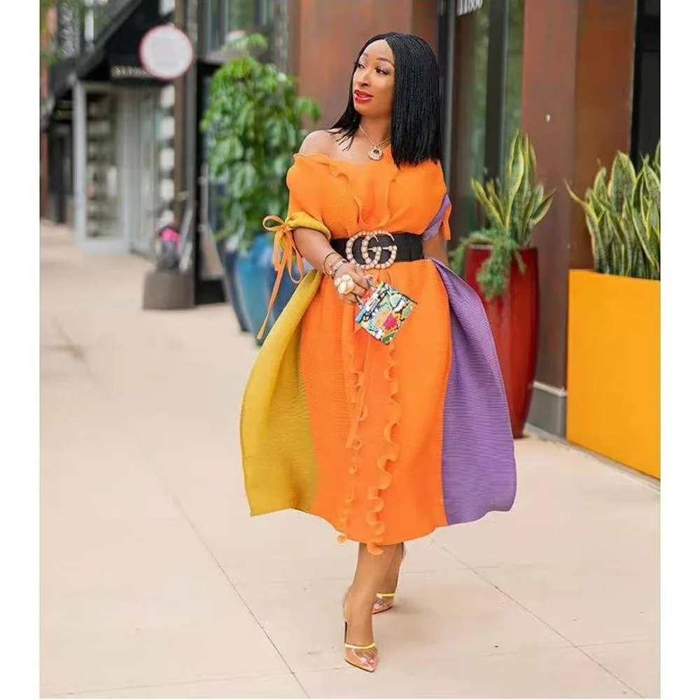 

Новый стиль Женская мода классический дизайн африканская Нигерия Дашики Столкновение Цвет Сращивание складки свободный размер