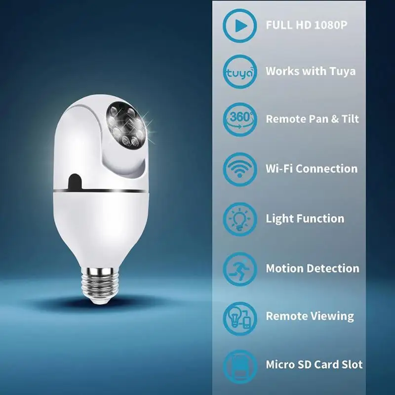 Камера видеонаблюдения Tuya Smart Life с лампочками E27 2 Мп 1080P Wi-Fi IP PTZ | Безопасность и