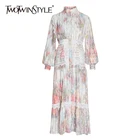 Женское кружевное платье TWOTWINSTYLE, осеннее платье с вышивкой, воротником-стойкой, рукавами-фонариками и высокой талией, 2020