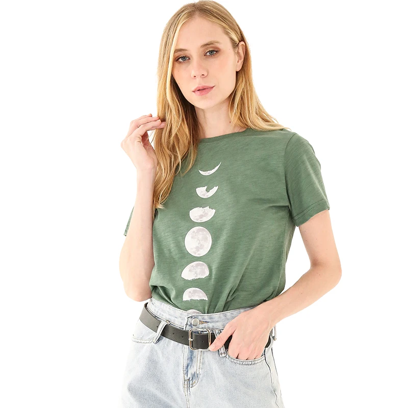 

2021 Women T-Shirt Summer Fashion 100% Cotton Casual Loose O-Neck Short Sleeve Female Tees Tops Moon