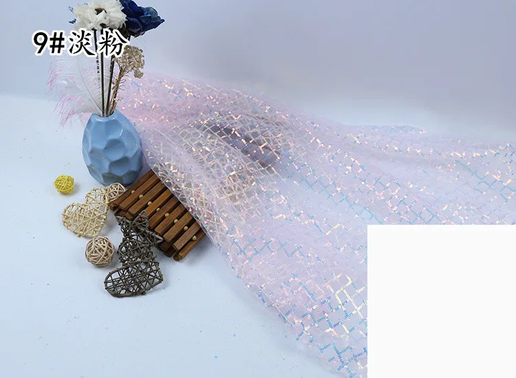 pale pink 150 см* 100 см голографическая клетчатая сетчатая ткань с Блестками одежда лазерное свадебное украшение из ткани сетка Марля симфония фоновая ткань - Цвет: pale pink