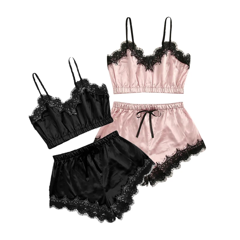 Женская атласная ночная рубашка из 2 предметов без рукавов удобная короткая для